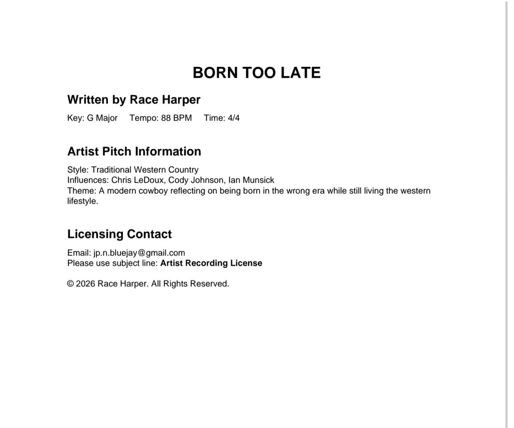 Born Too Late – Download and Licensing